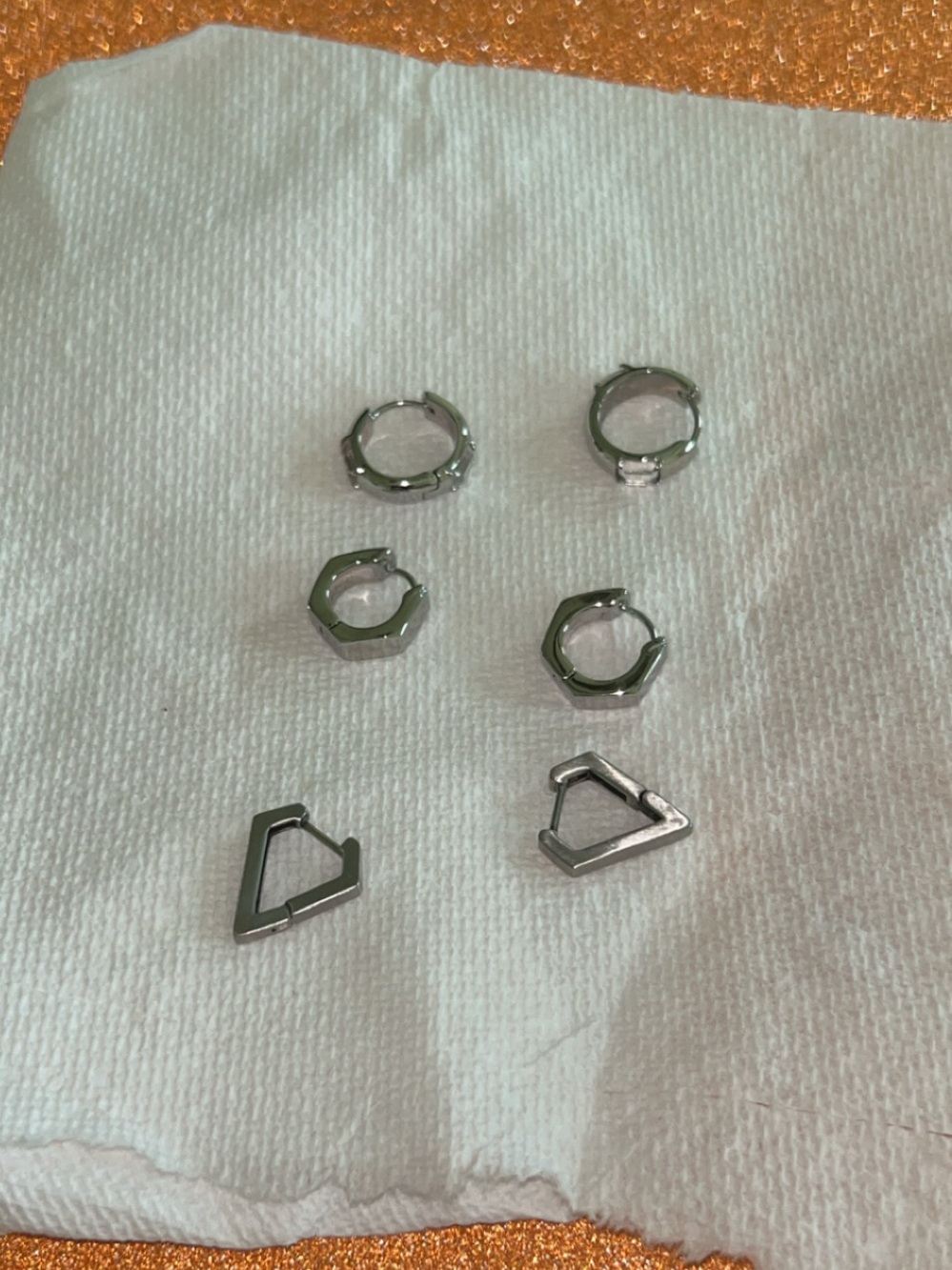 Silver Geometric Huggie and Charm Earring Set - Picture 2 of 7